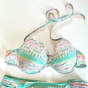 Victoria's Secret The Fabulous Swim Bikini Halter Top 34C Multi Padded Push up